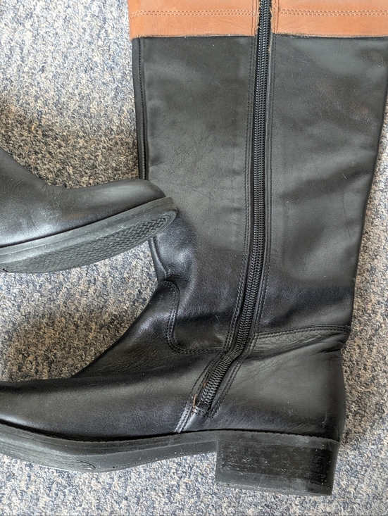 Tommy Hilfiger Black Tan Leather Riding Boots Size 6 Zipper - Picture 6 of 16